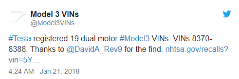 特斯拉Model3將推出雙電機四驅車型